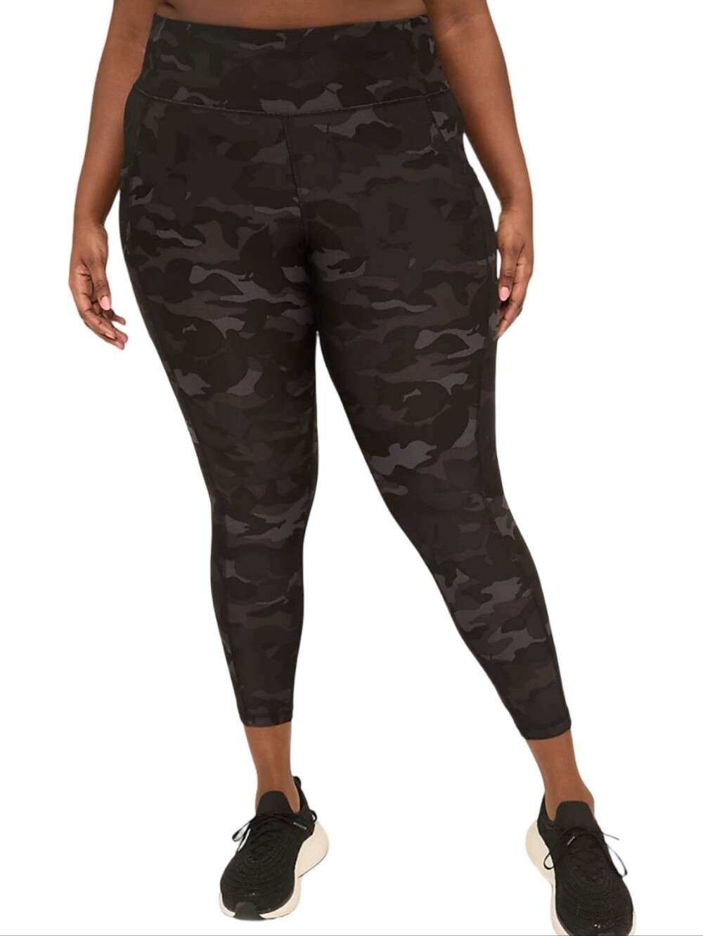Lane Bryant Livi Active Camo Leggings Lattice Hem Pockets Gray Black Plus Size